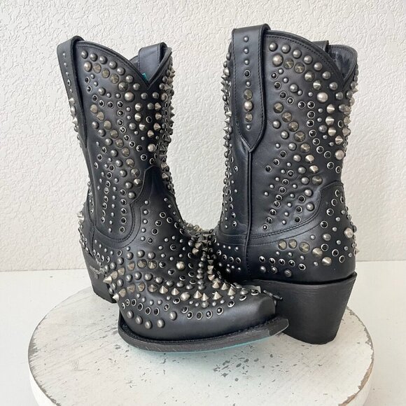 Lane DOLLY Womens Cowboy Bootie 9.5 Black Leather Western Cowgirl Short Boots - Picture 12 of 12